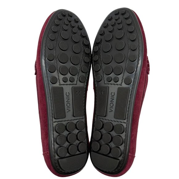 Vionic Women's Suede Moccasins Silver Horsebit Dayna Snake Print Burgundy Size 5 - Picture 7 of 7